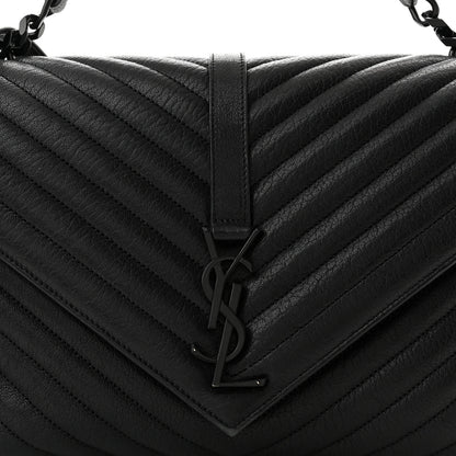 Saint Laurent Sheepskin Matelasse Chevron Monogram Monochrome Large College Satchel Black 8 of 11