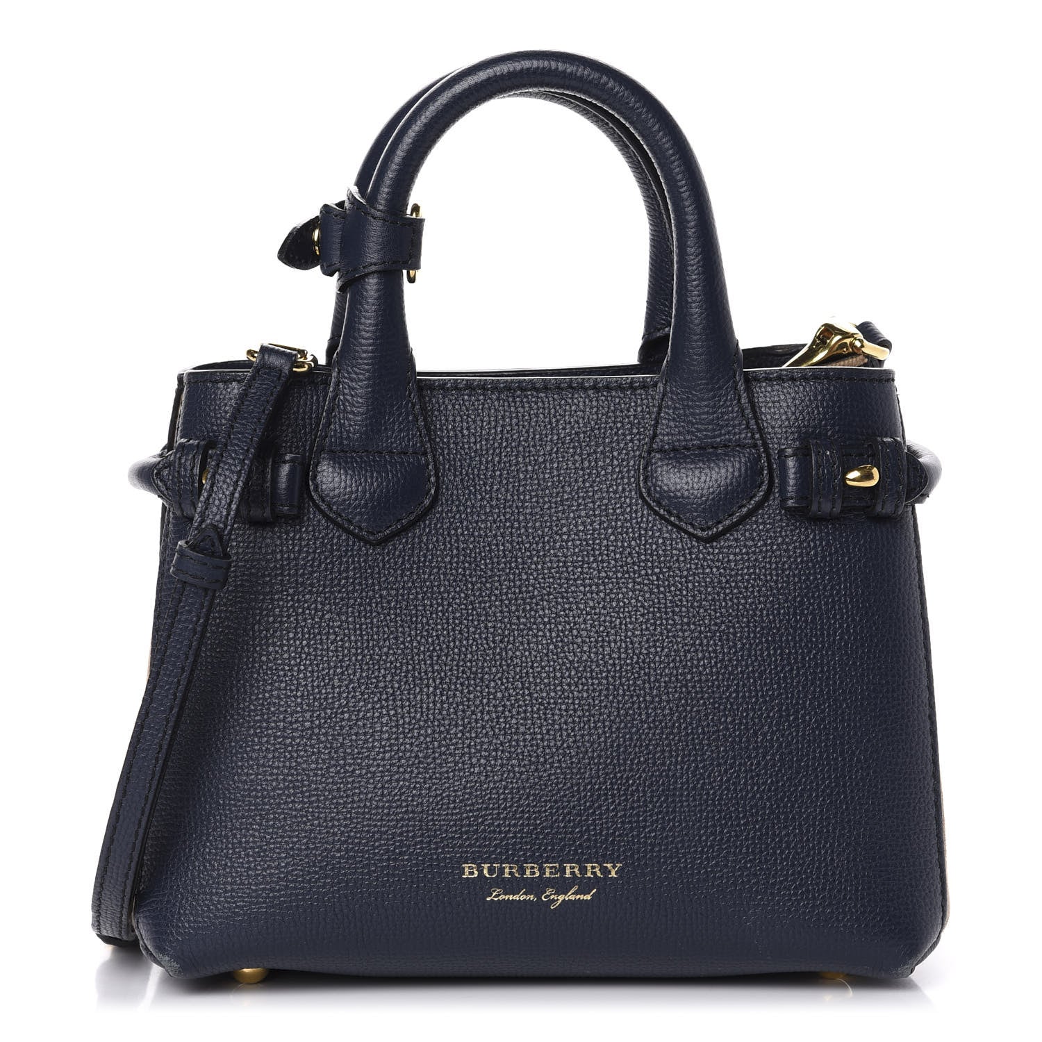 Burberry Grainy Calfskin House Check Baby Banner Tote Ink Blue 1 of 12