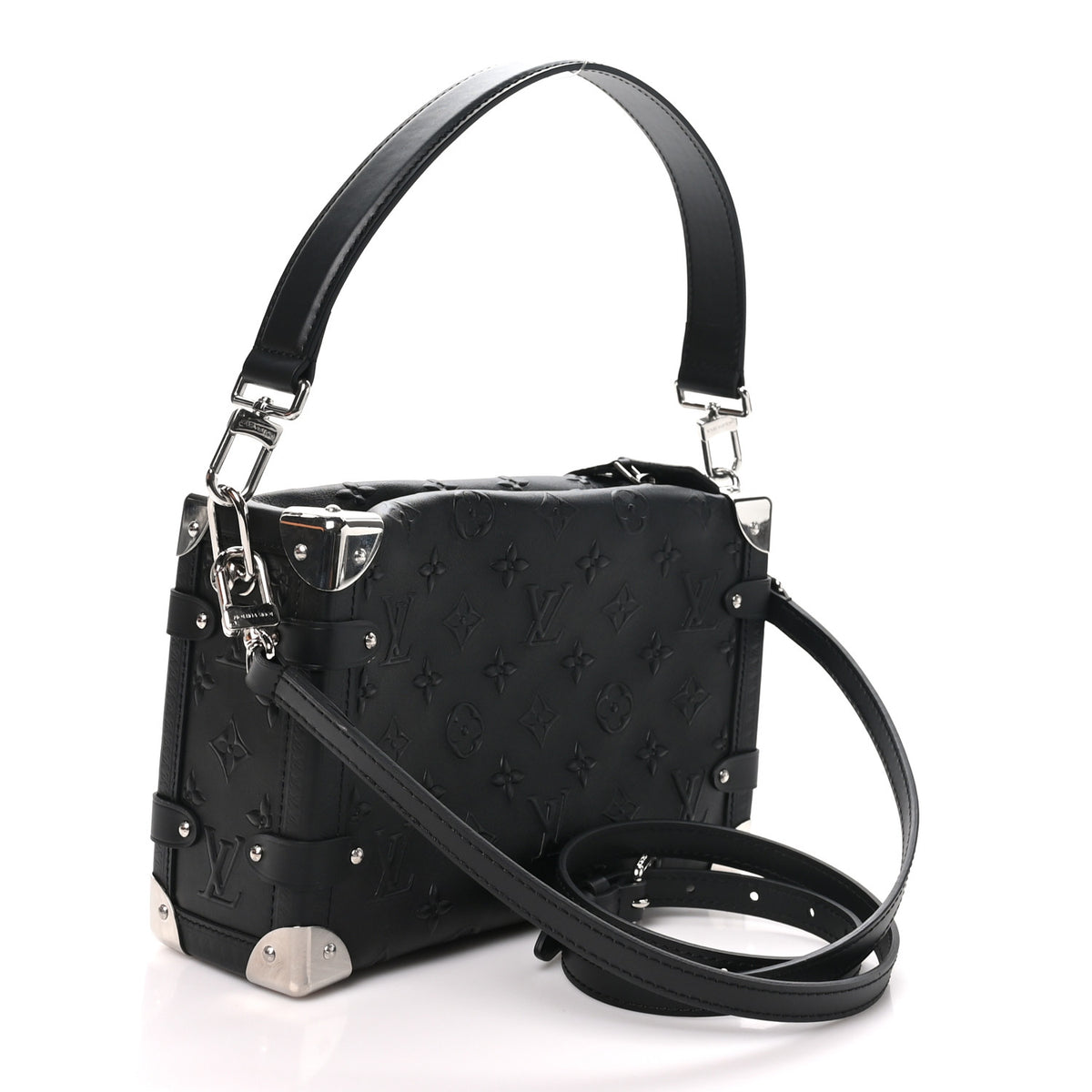 Calfskin Debossed Monogram Side Trunk Black