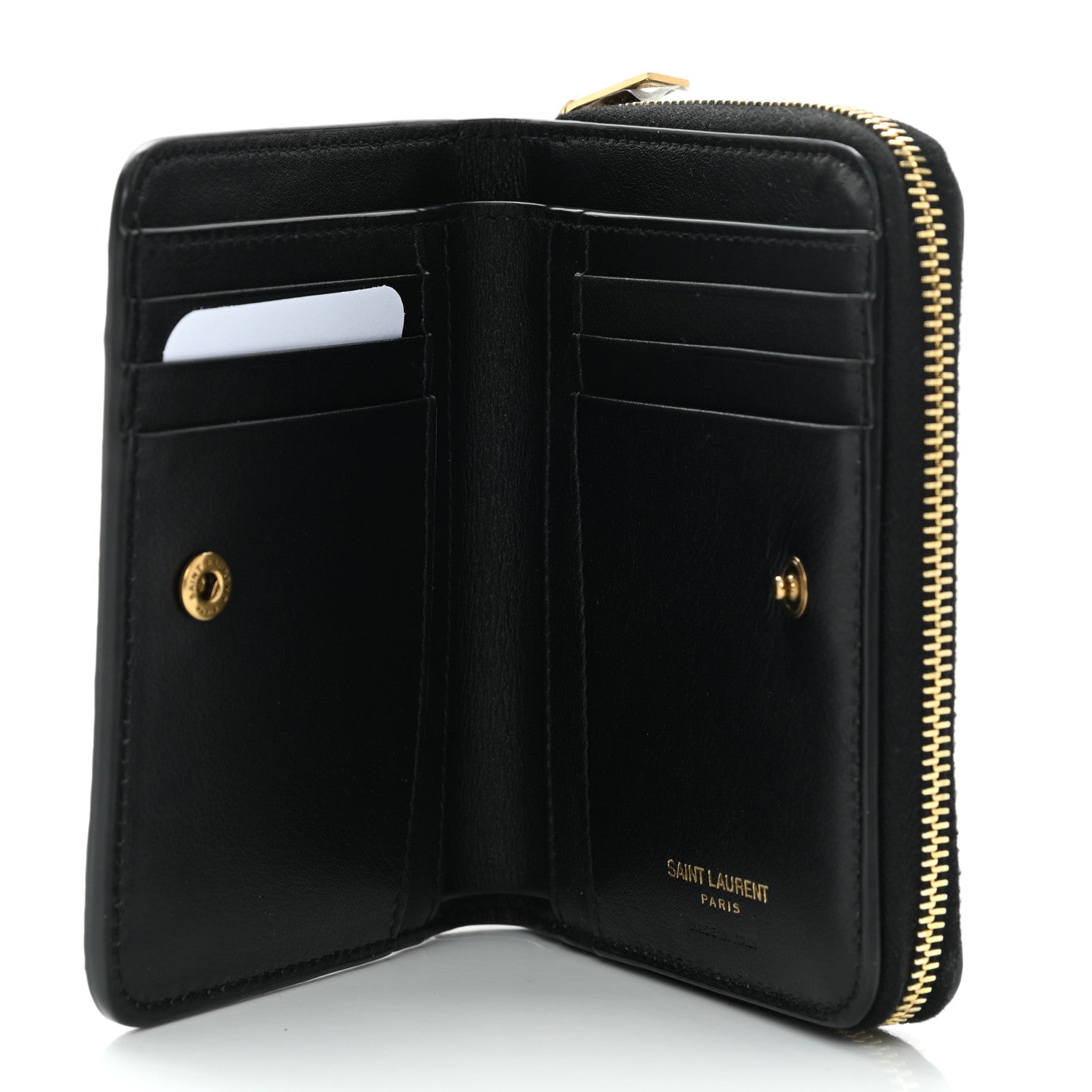 Saint Laurent Calfskin Crocodile Embossed Monogram Compact Wallet Blue Black 5 of 11