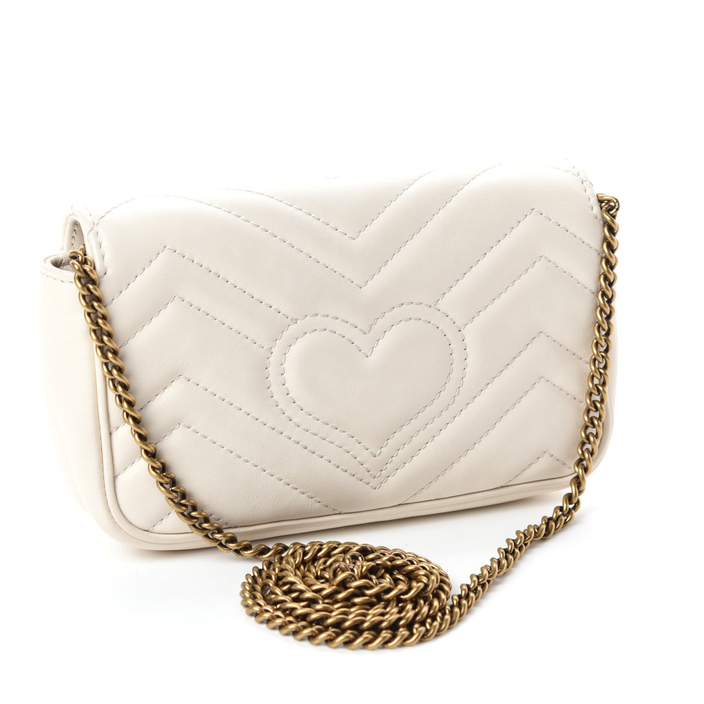 Calfskin Matelasse Super Mini GG Marmont Shoulder Bag White