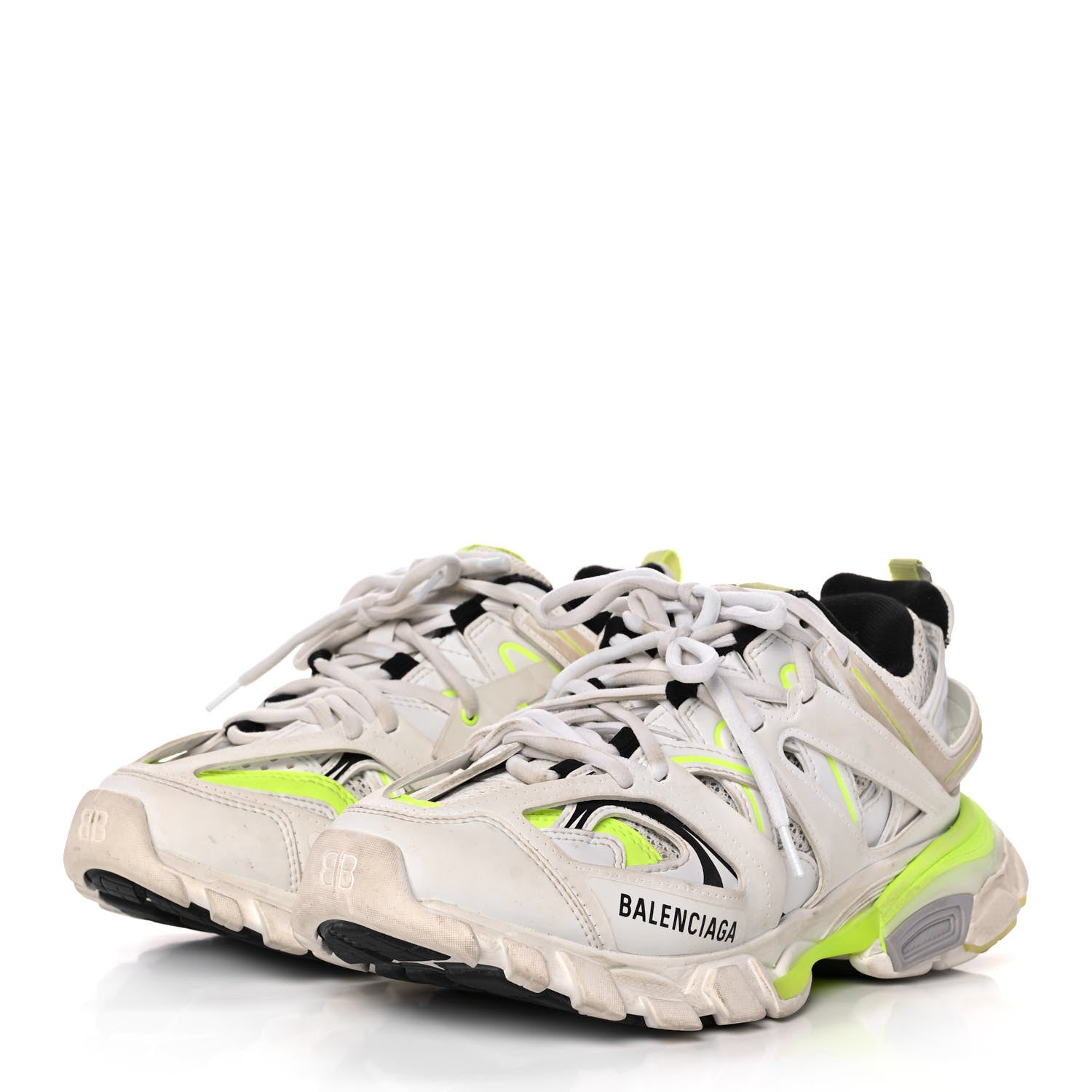 Balenciaga Mesh Nylon Worn Out Effect Womens Track Sneakers 37 White Fluo Yellow 3 of 9