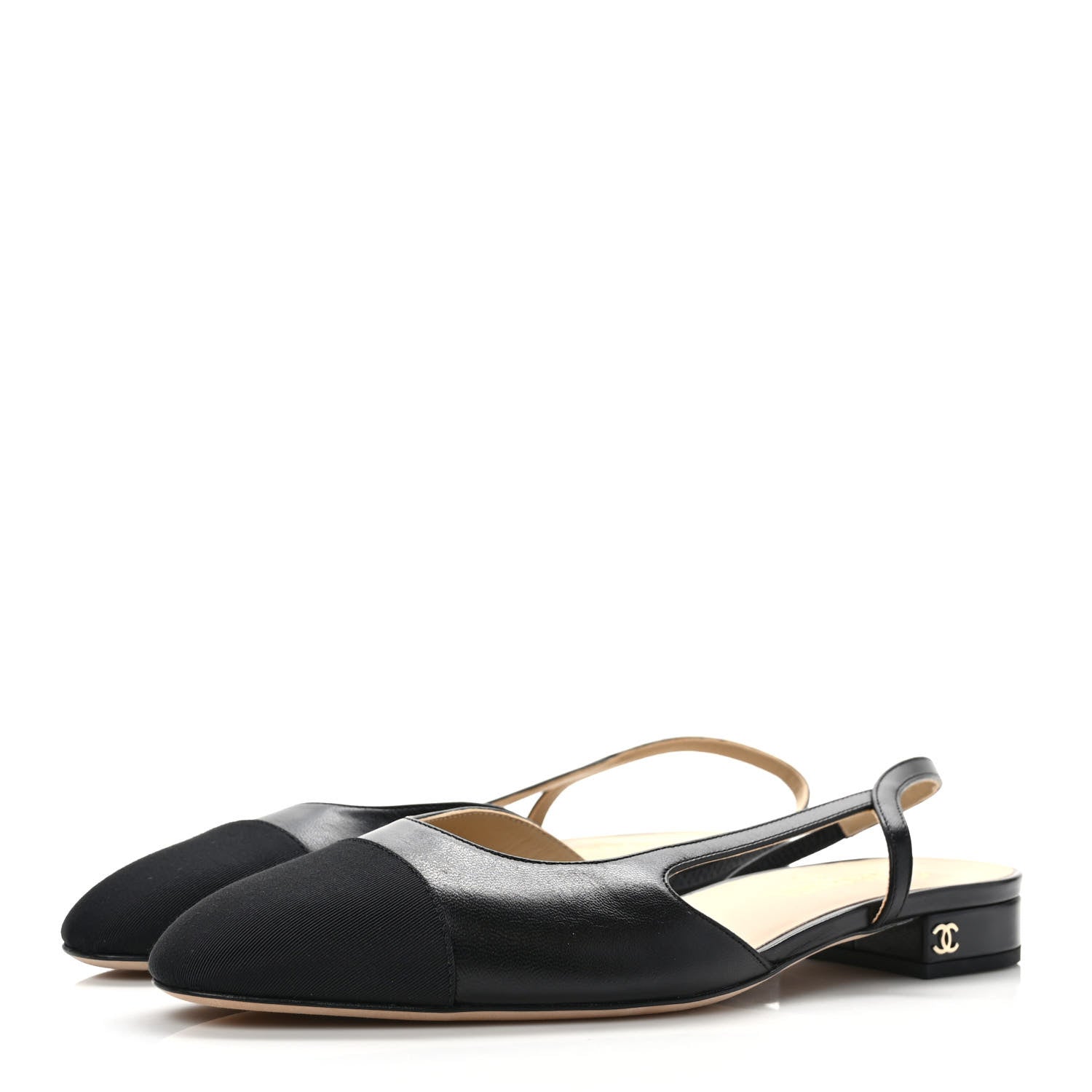 Chanel Goatskin Grosgrain Cap Toe CC Slingback Sandals 40.5 Black 3 of 8