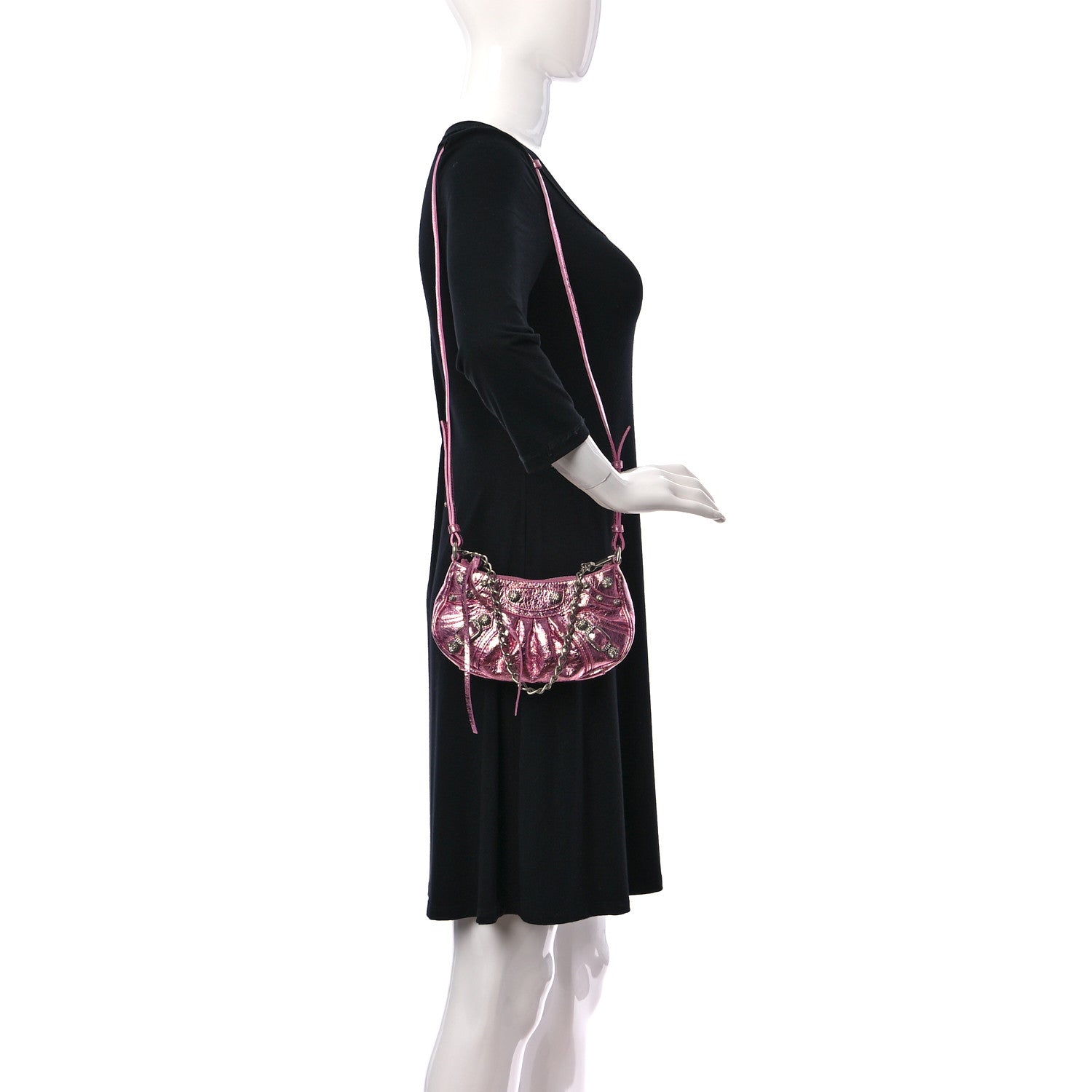 Balenciaga Metallic Agneau Arena Crystal Le Cagole Mini Purse With Chain Met Pink 2 of 9