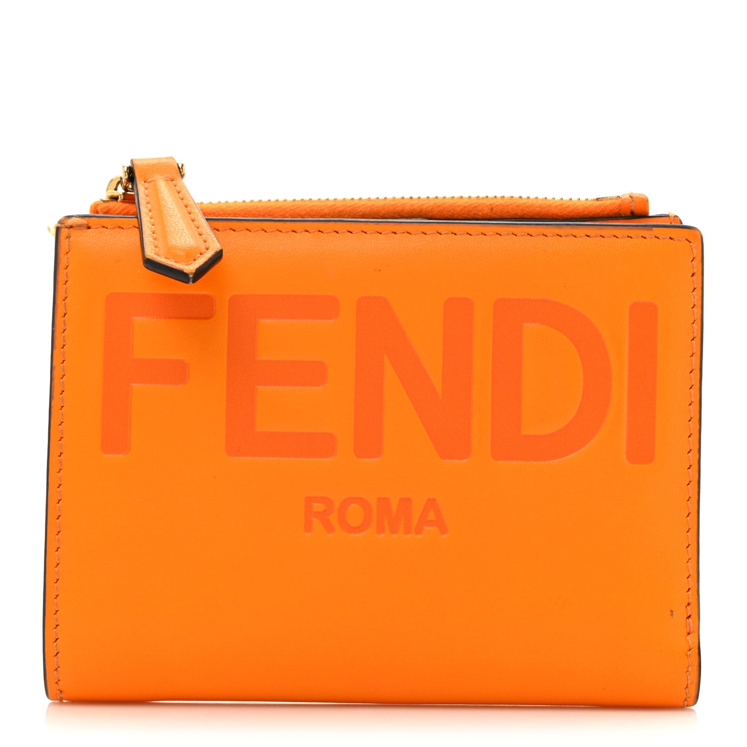 Fendi Vitello King Tamponato Logo Embossed Medium Wallet Clementine 1 of 15