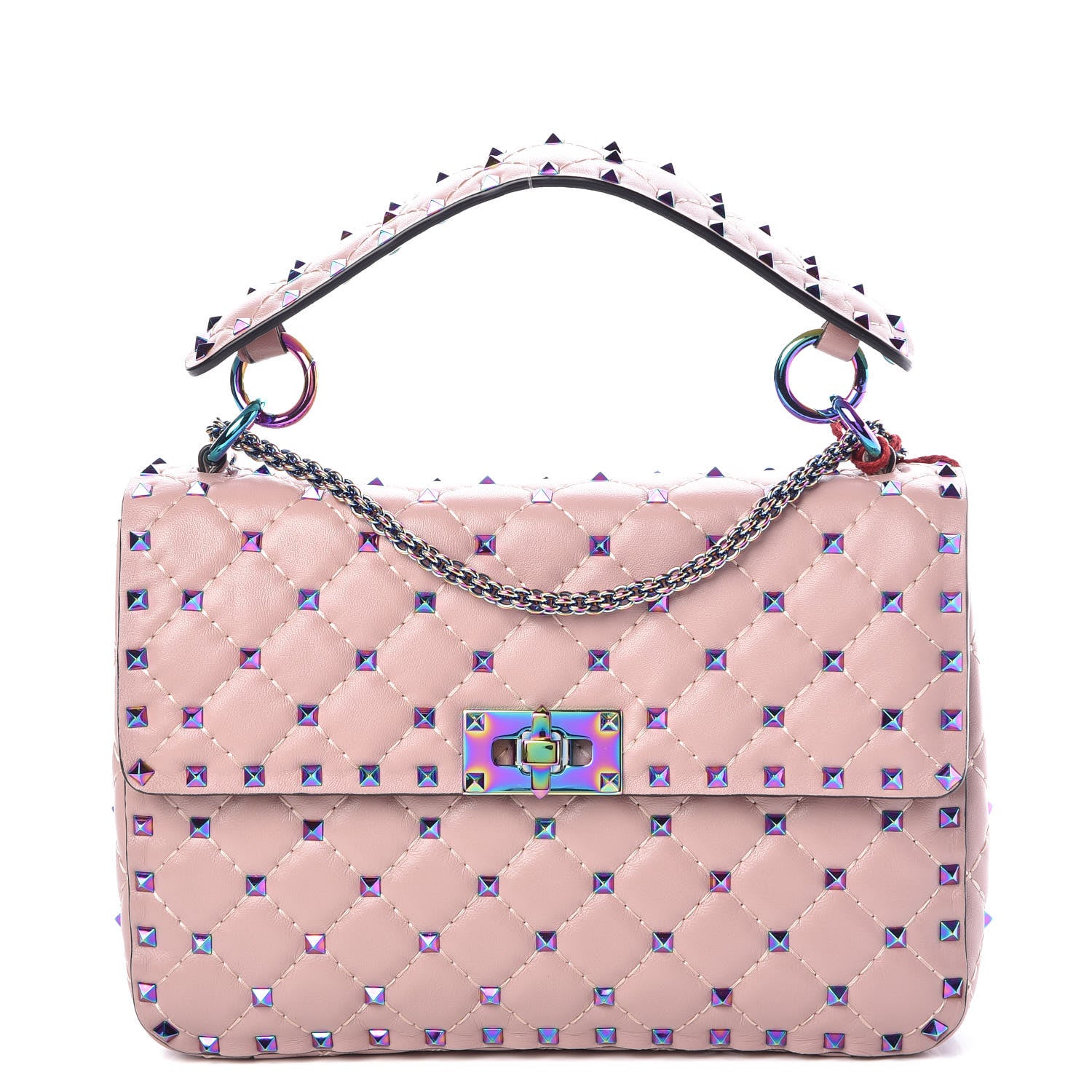 Valentino Garavani Lambskin Oil Slick Medium Rockstud Spike Shoulder Bag Poudre 1 of 8