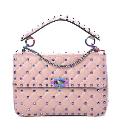 Valentino Garavani Lambskin Oil Slick Medium Rockstud Spike Shoulder Bag Poudre 1 of 8