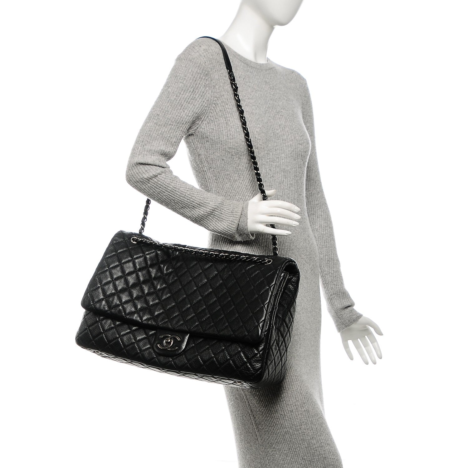 Chanel Calfskin Quilted XXL Travel Flap Bag Black 2 of 7