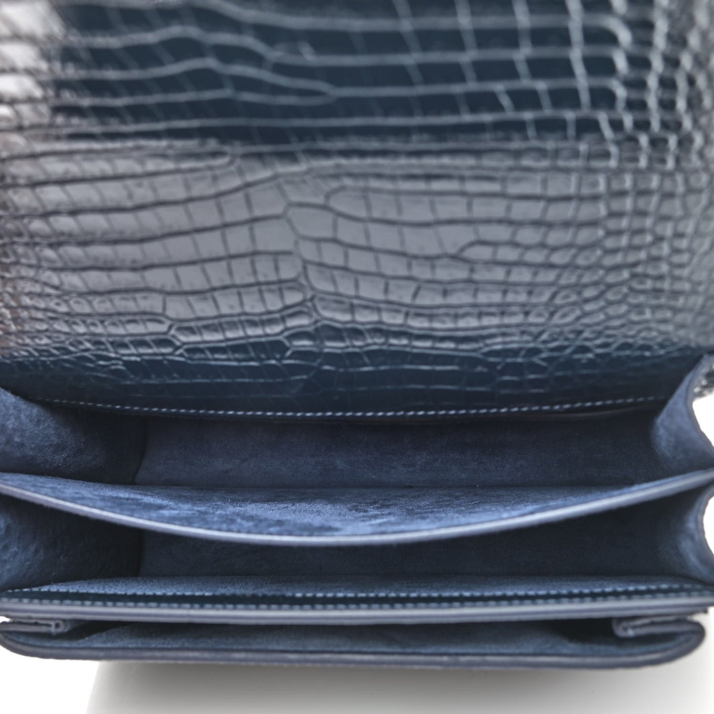 Calfskin Crocodile Embossed Medium Monogram Sunset Navy