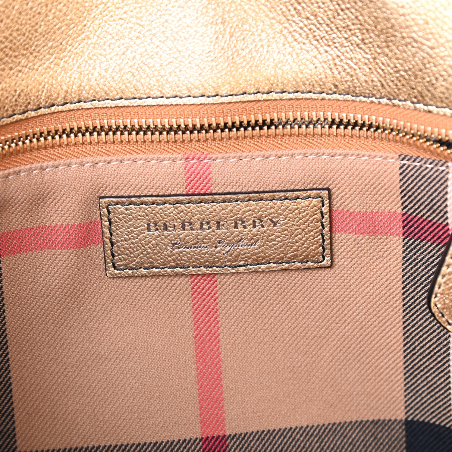 Burberry Metallic Soft Grain Calfskin Medium Buckle Tote Gold 6 of 9