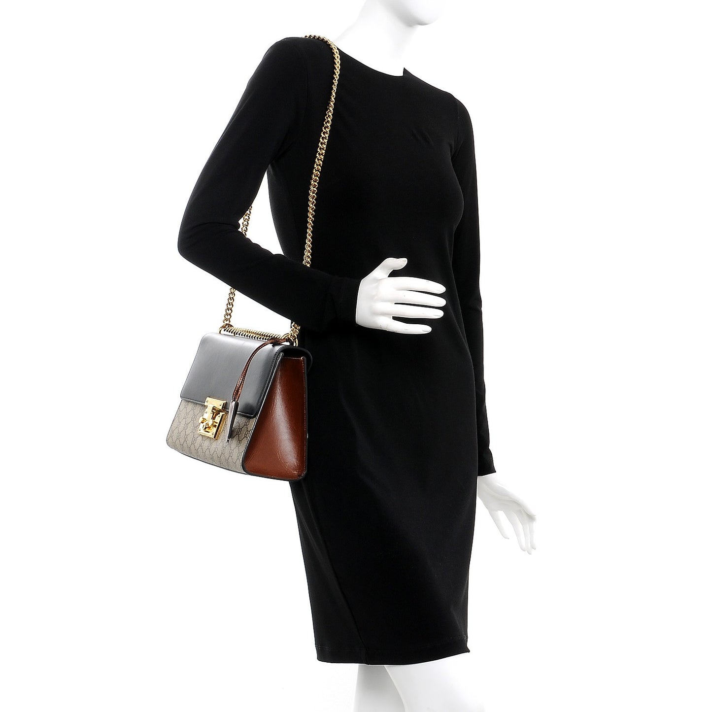 GG Supreme Monogram Calfskin Medium Padlock Shoulder Bag Beige Black Cuir