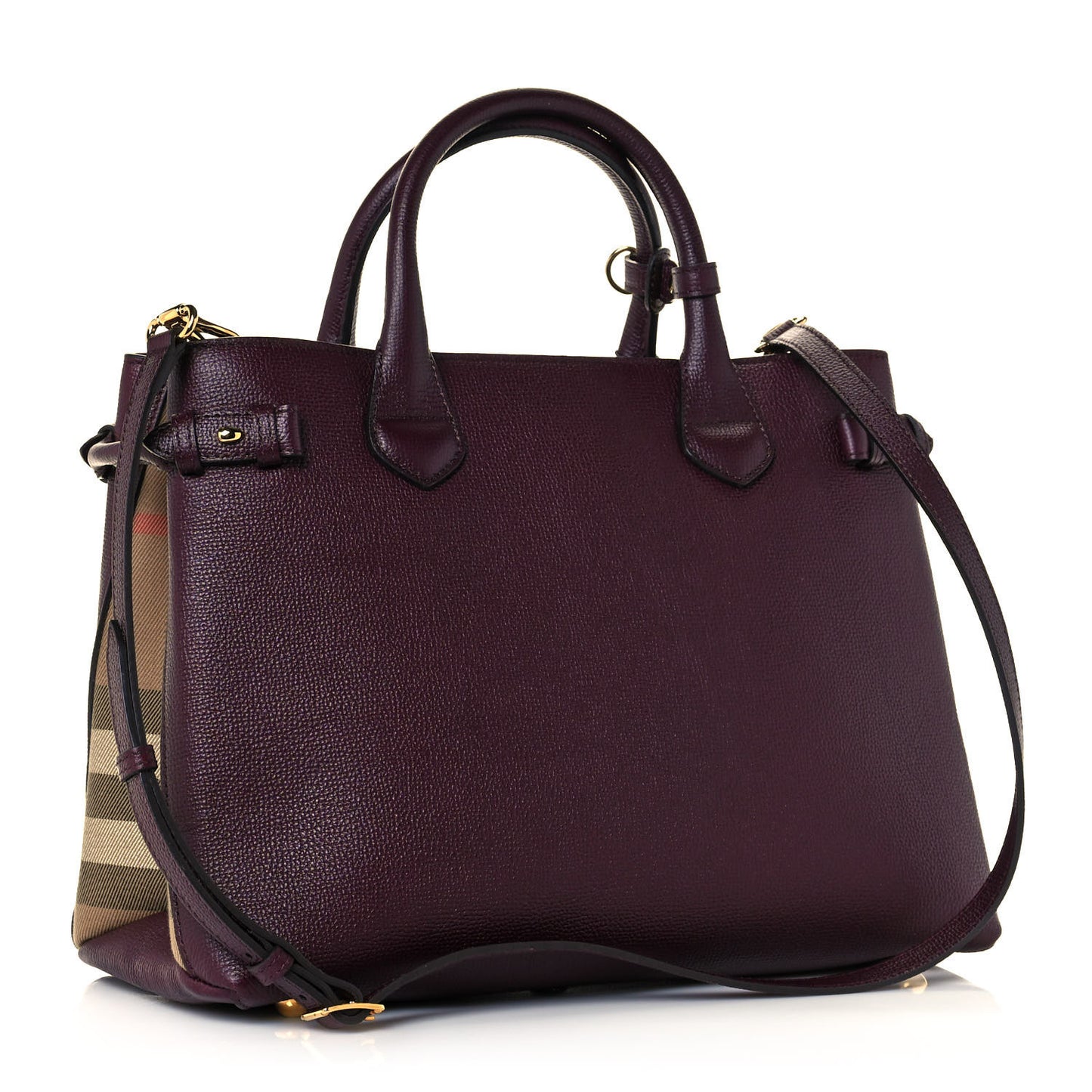 Grainy Calfskin House Check Medium Banner Tote Mahogany Red