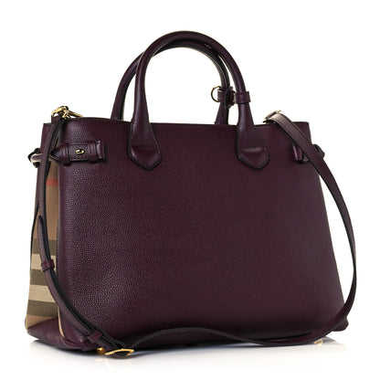 Burberry Grainy Calfskin House Check Medium Banner Tote Mahogany Red 3 of 12