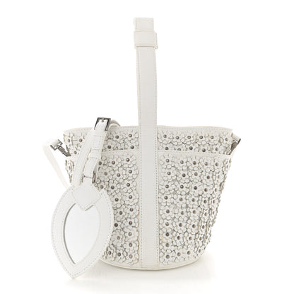 Alaia Lizard Embossed Calfskin Flower Applique Bucket Bag White 3 of 17