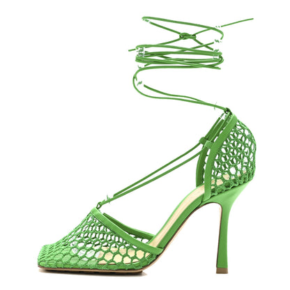 Bottega Veneta Mesh Nappa Stretch Ankle Tie 90mm Sandals 38 Grass 1 of 9