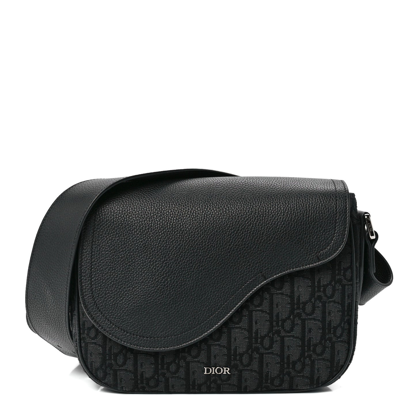 Grained Calfskin Oblique Mini Saddle Messenger Black
