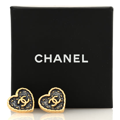 Chanel Metal Enamel CC Denim Heart Earrings Gold Blue 5 of 5