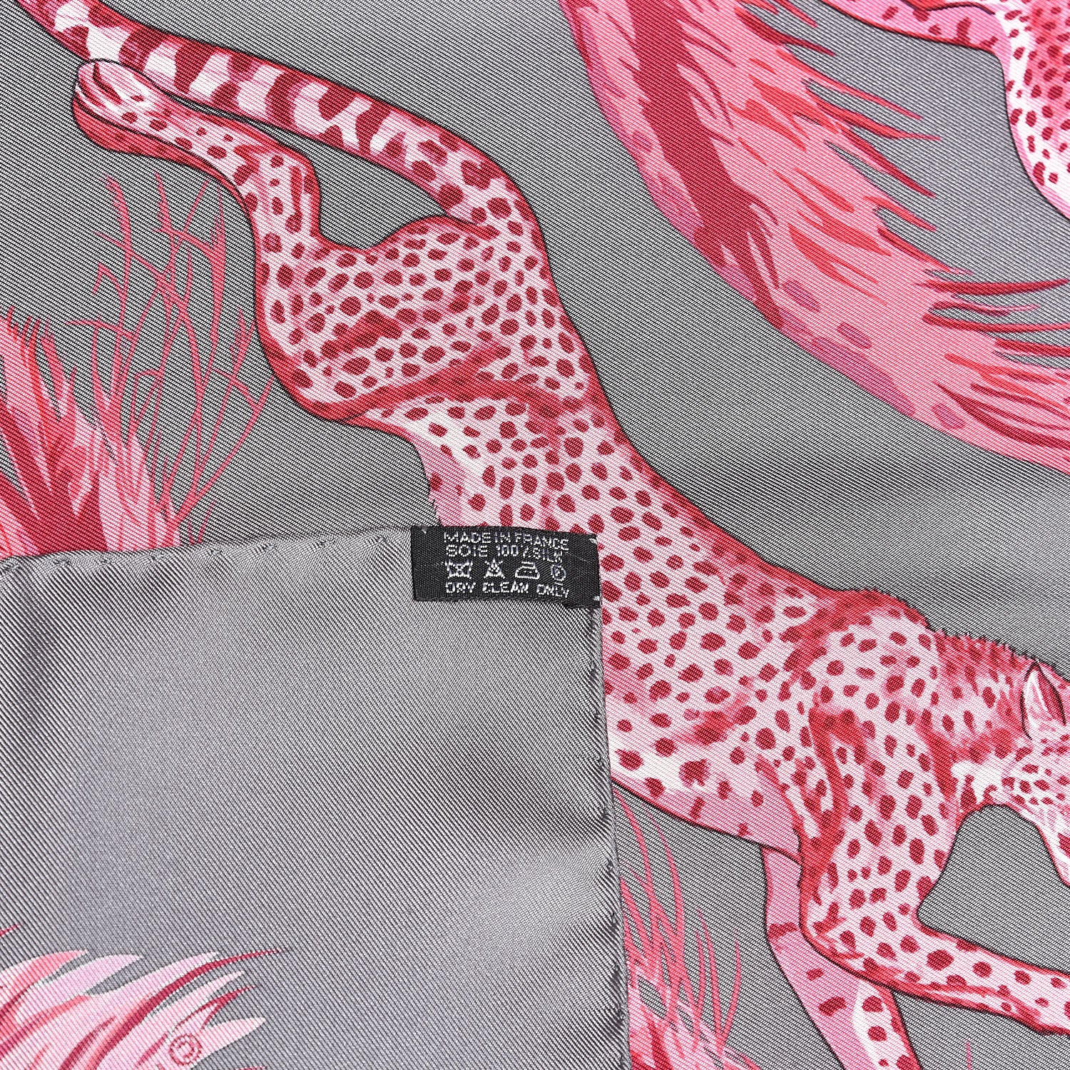 Hermes Silk Guepards Scarf 90 Taupe Framboise Cassis 4 of 4