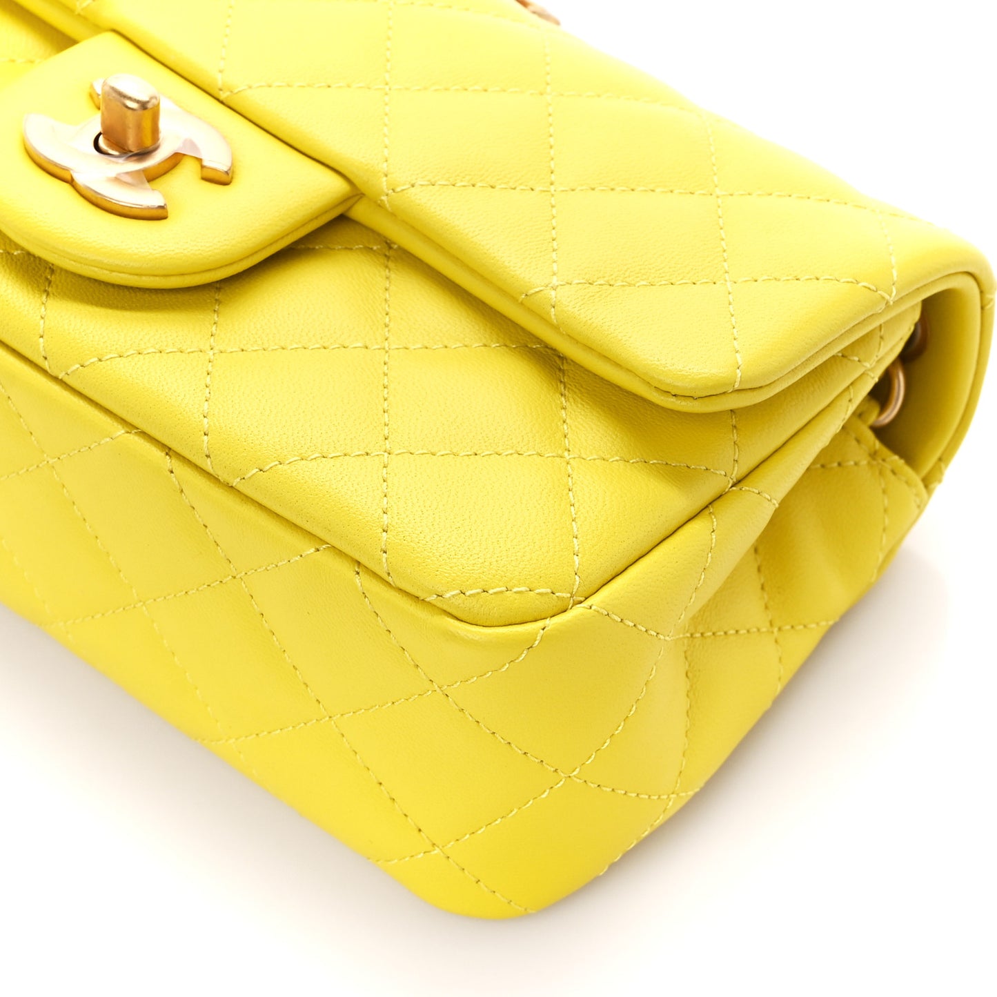 Lambskin Quilted Mini Rectangular Pearl Crush Flap Yellow