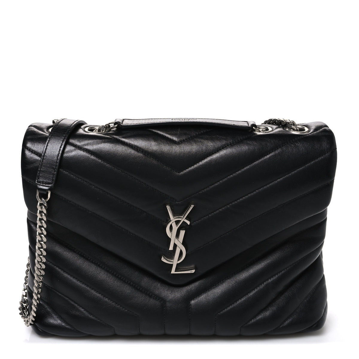 Calfskin Y Quilted Monogram Medium Loulou Chain Satchel Black