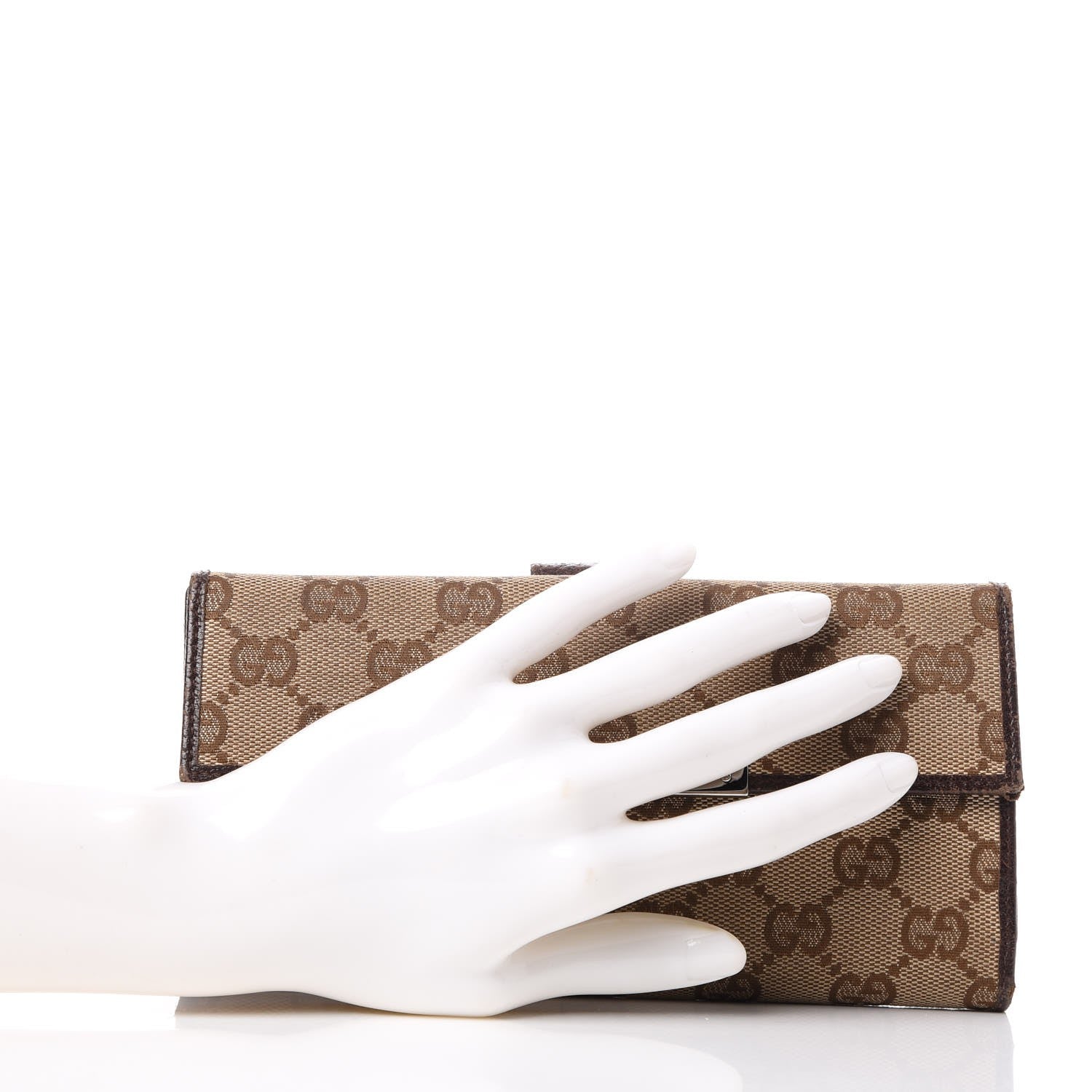 Gucci Monogram Metal Bar Continental Flap Wallet Beige Ebony Dark Brown 2 of 18