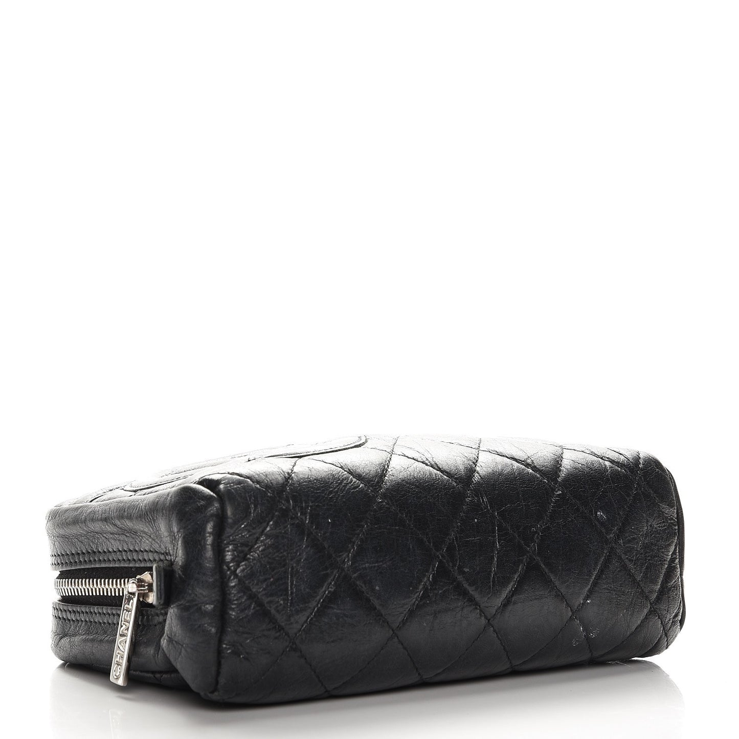 Aged Calfskin Quilted Cambon Cosmetic Case Black