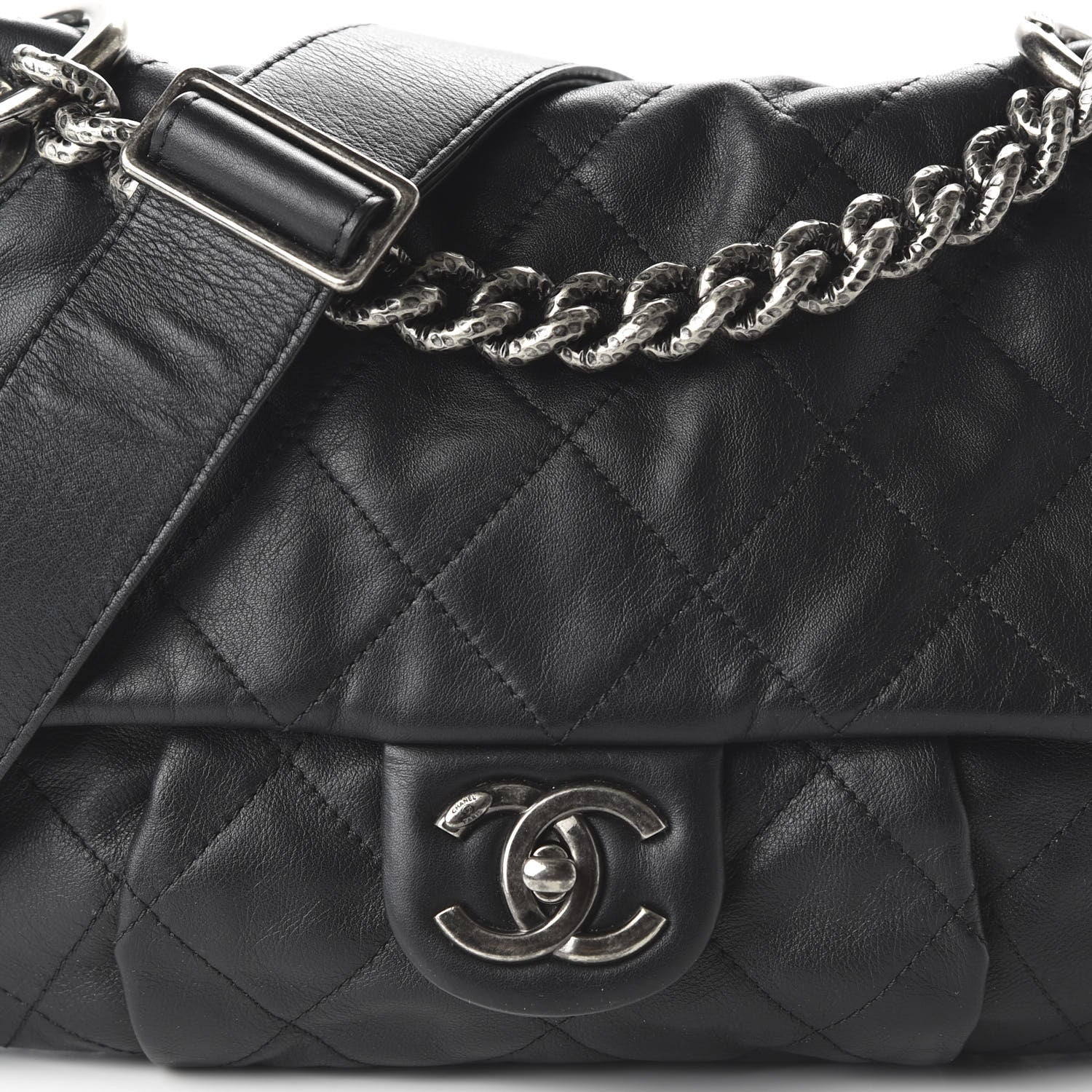 Chanel Calfskin Coco Pleats Messenger Flap Black 10 of 11