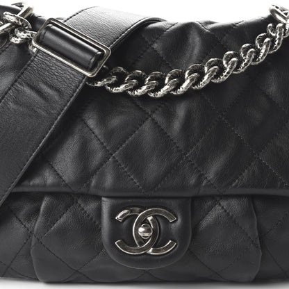 Chanel Calfskin Coco Pleats Messenger Flap Black 10 of 11