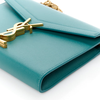 Saint Laurent Grain De Poudre Monogram Cassandra Chain Wallet Teal 10 of 12