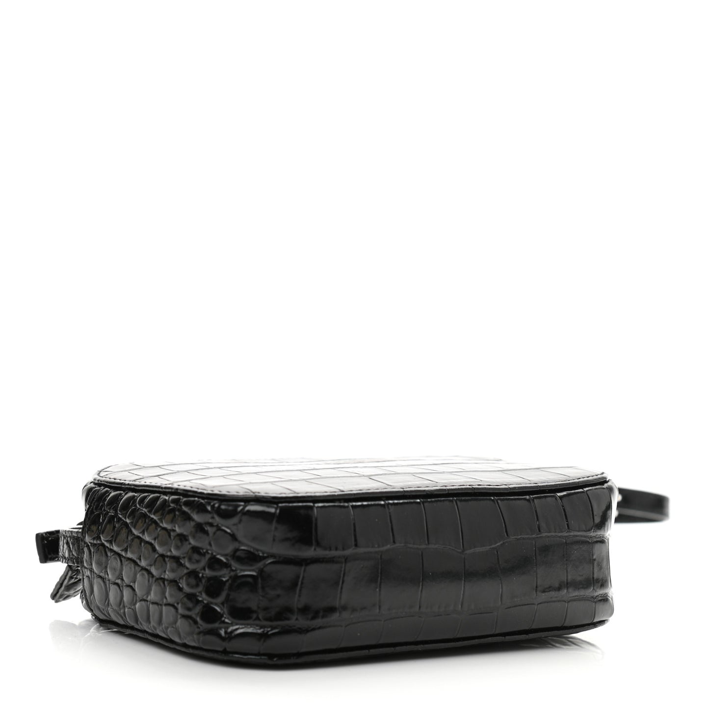 Shiny Calfskin Logo Crocodile Embossed XS Everyday Camera Bag Black