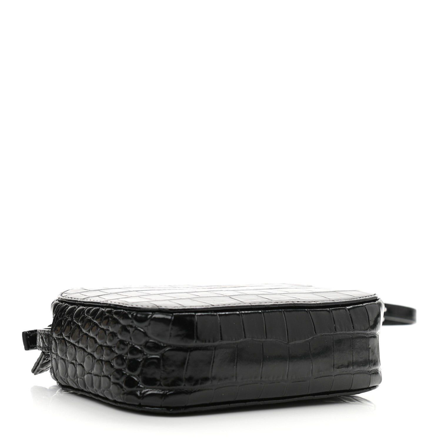 Balenciaga Shiny Calfskin Logo Crocodile Embossed XS Everyday Camera Bag Black 4 of 10