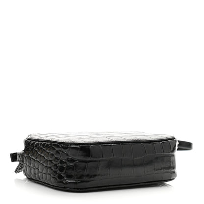 Balenciaga Shiny Calfskin Logo Crocodile Embossed XS Everyday Camera Bag Black 4 of 10