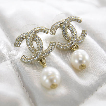 Chanel Swarovski Crystal CC Pearl Dangle Earrings 1 of 5