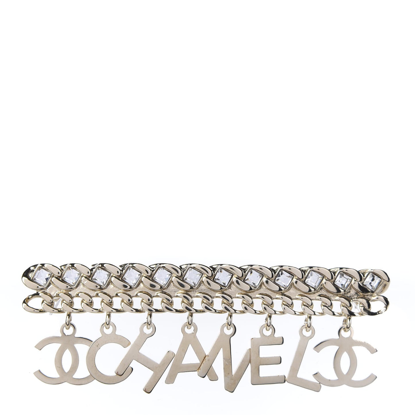 Crystal CC Logo Charms Brooch Gold