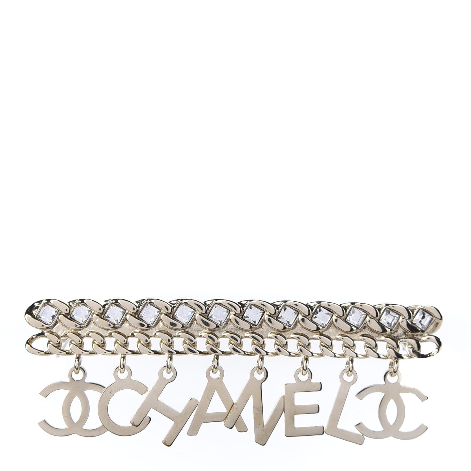 Chanel Crystal CC Logo Charms Brooch Gold 1 of 3