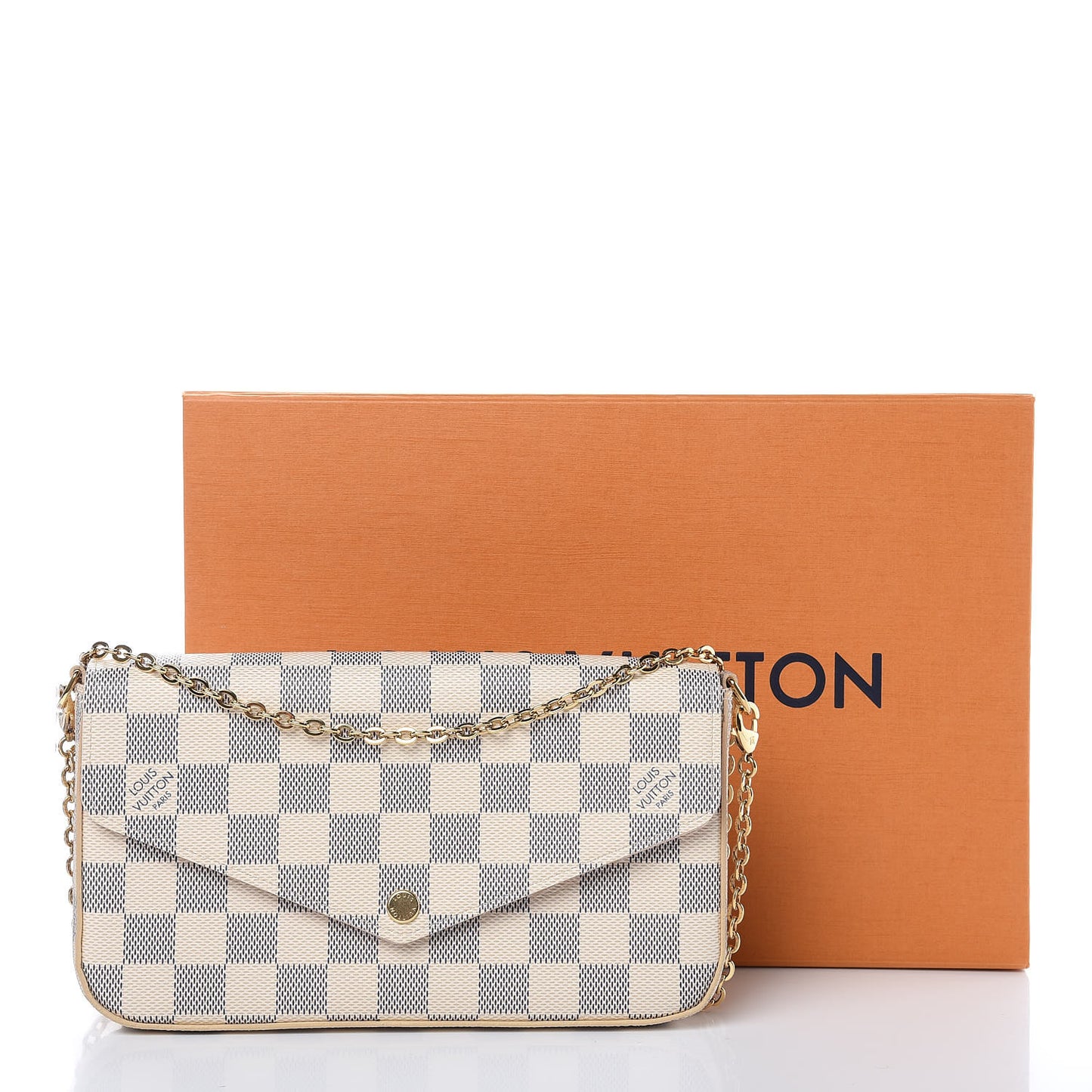 Damier Azur Pochette Felicie Chain Wallet Rose Ballerine