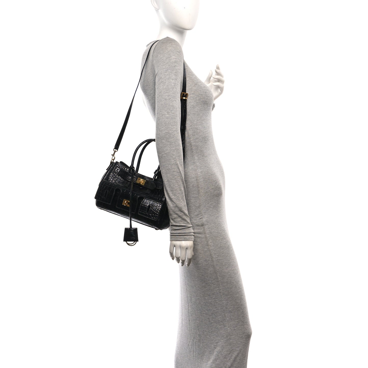 Calfskin Crocodile Embossed Mini Bel Air Carry All Bag Black