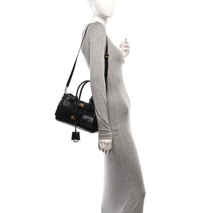 Balenciaga Calfskin Crocodile Embossed Mini Bel Air Carry All Bag Black 2 of 12