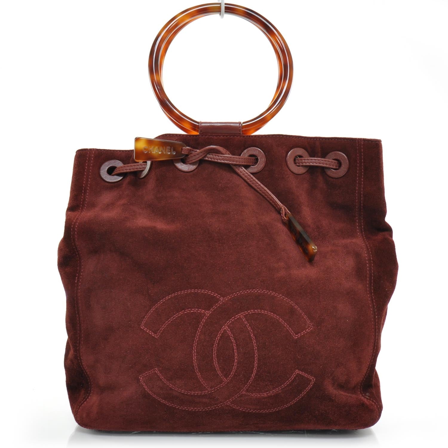 Chanel Suede and Tortoise Drawstring Tote 1 of 10