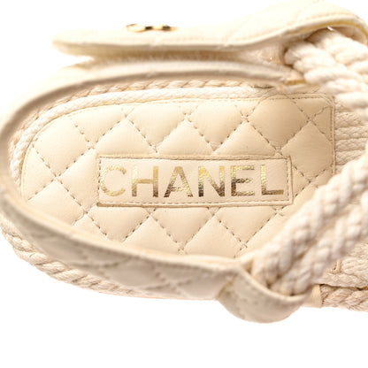 Chanel Cord Lambskin Quilted Logo Sandals 39 White 7 of 9