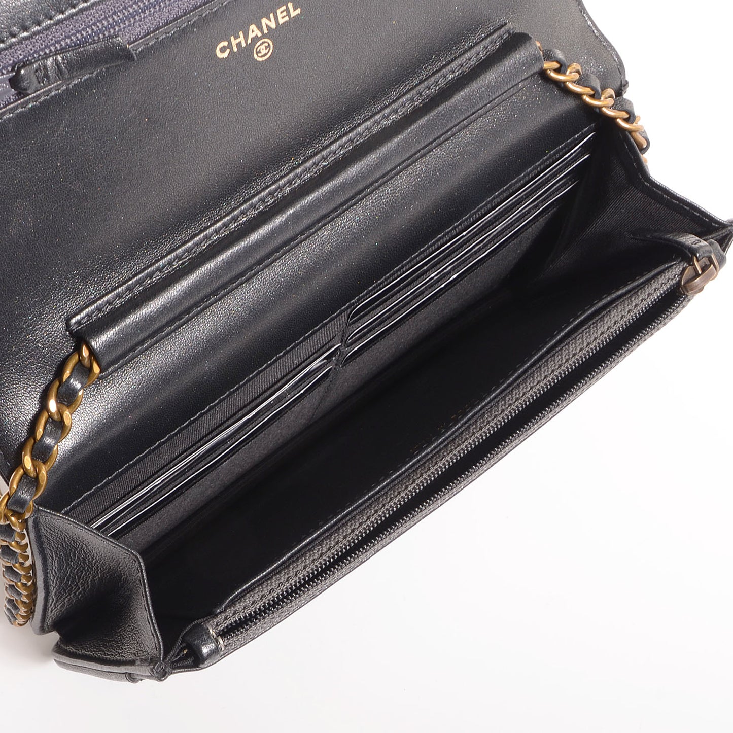 Calfskin Double Stitch Boy Wallet On Chain WOC Grey