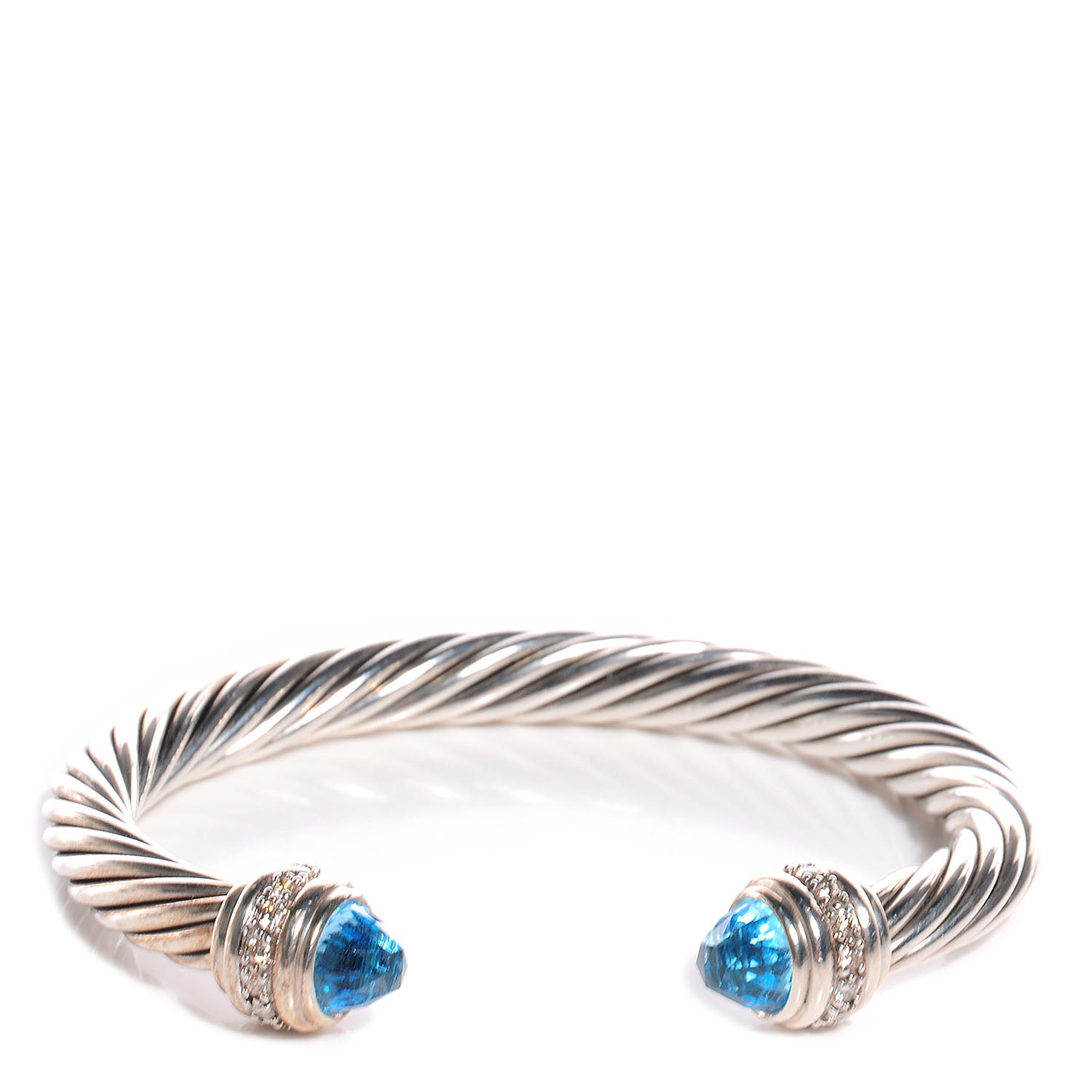David Yurman Sterling Silver Blue Topaz Diamond 7mm Cable Classics Bracelet 1 of 5