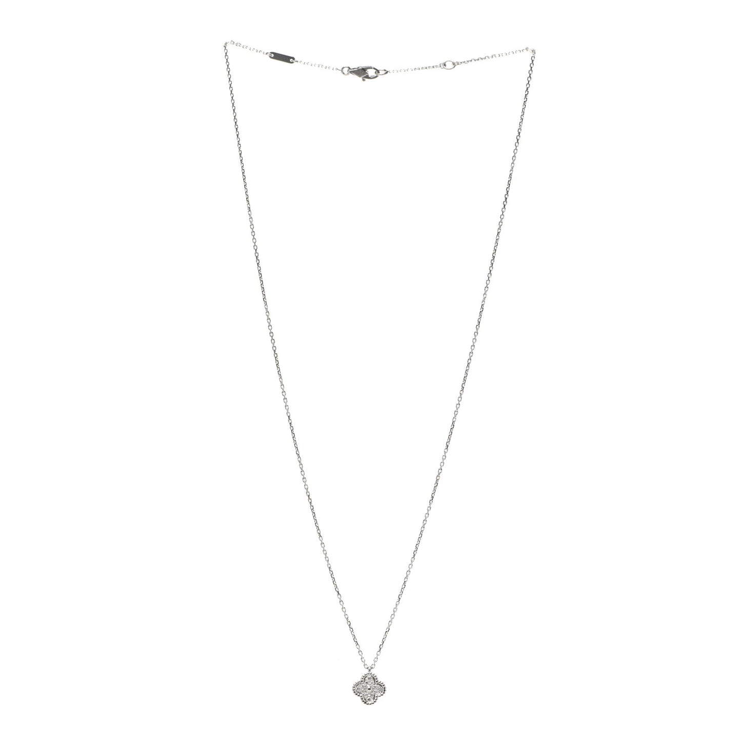 18K White Gold Diamond Sweet Alhambra Pendant Necklace