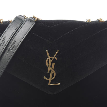 Saint Laurent Velvet Y Quilted Monogram Small Loulou Chain Satchel Dark Green 9 of 9