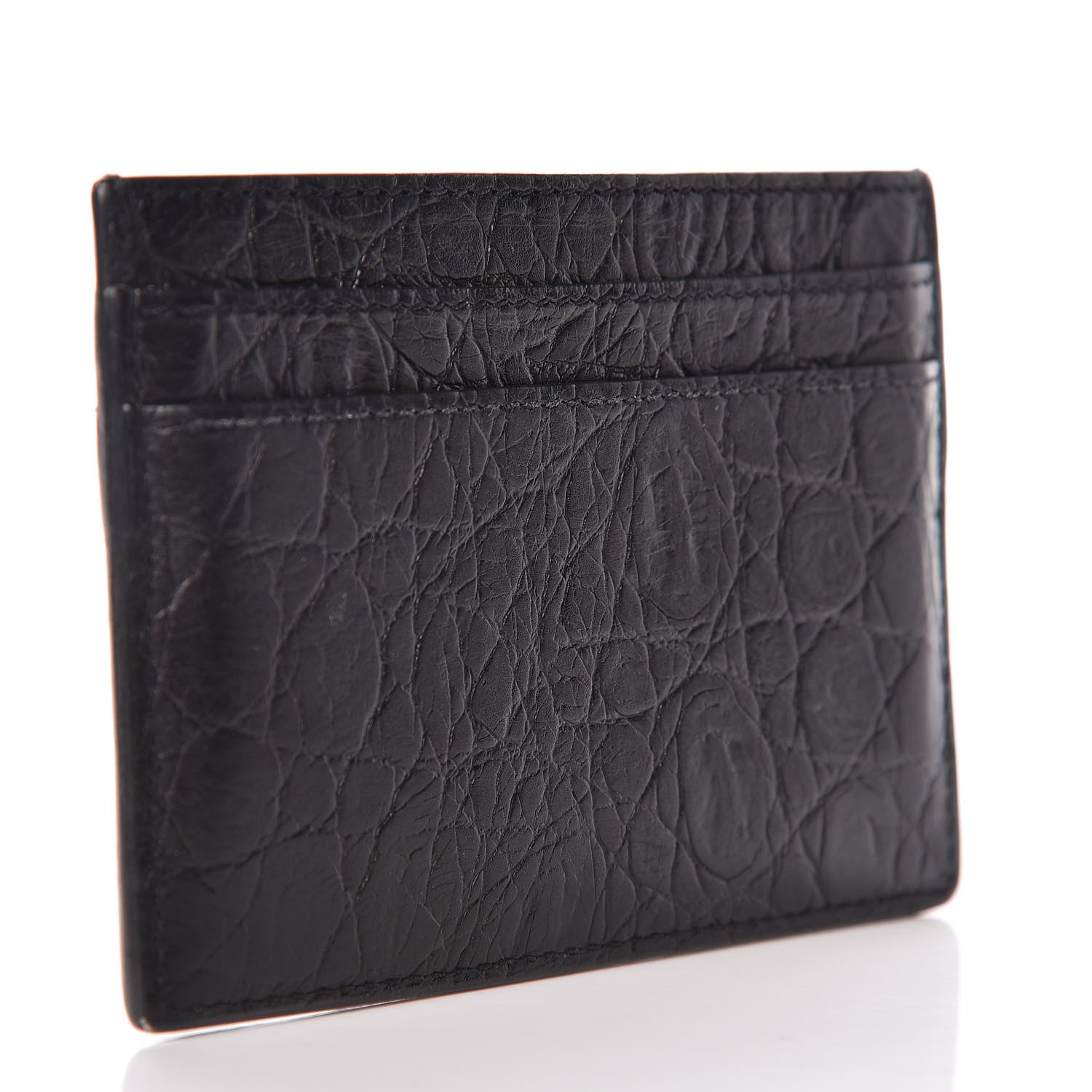 Saint Laurent Calfskin Crocodile Embossed Card Case Black 3 of 10