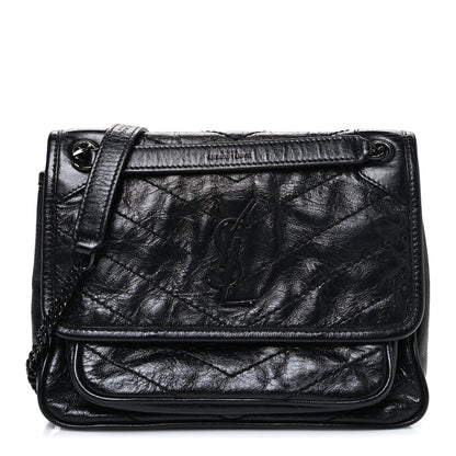 Saint Laurent Crinkled Calfskin Matelasse Monogram Baby Niki Chain Satchel Black 1 of 10