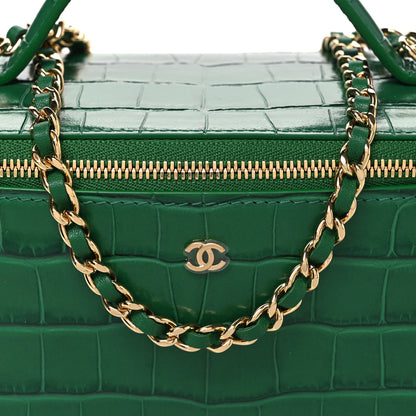 Chanel Calfskin Crocodile Embossed Exoticoco Small Top Handle Vanity Case With Chain Emerald 8 of 10