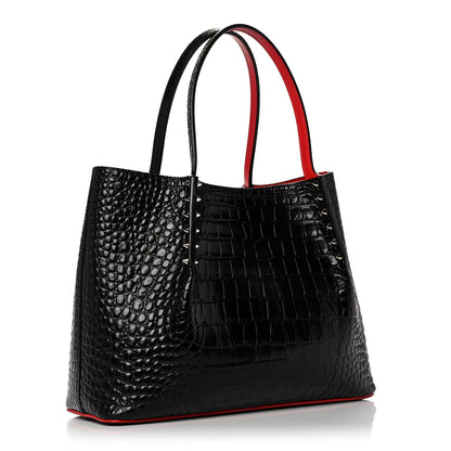 Christian Louboutin Crocodile Embossed Calfskin Spiked Small Cabarock Shopper Tote Black 3 of 16