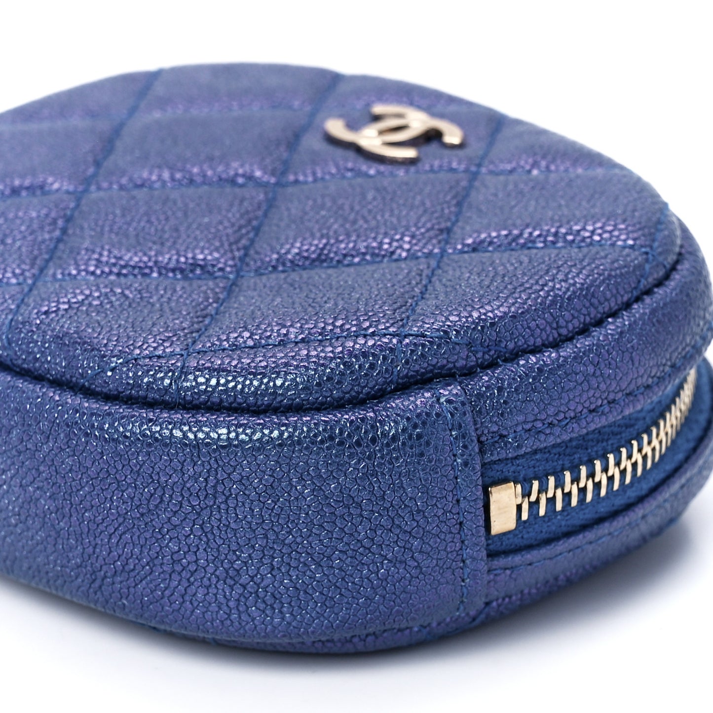 Iridescent Caviar Quilted Zip Around Classic Coin Purse Blue