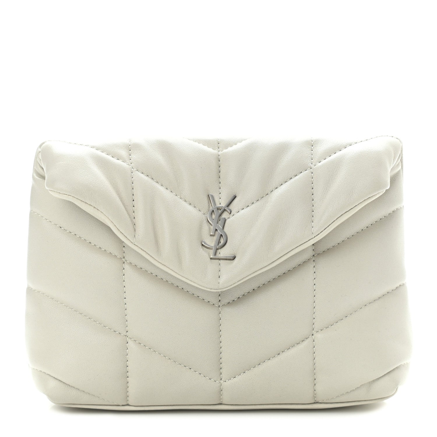 Saint Laurent Lambskin Monogram Loulou Puffer Pouch Clutch Crema Soft 1 of 7
